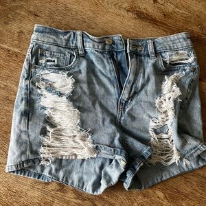 American Eagle Outfitters Blue Distressed Jean Shorts